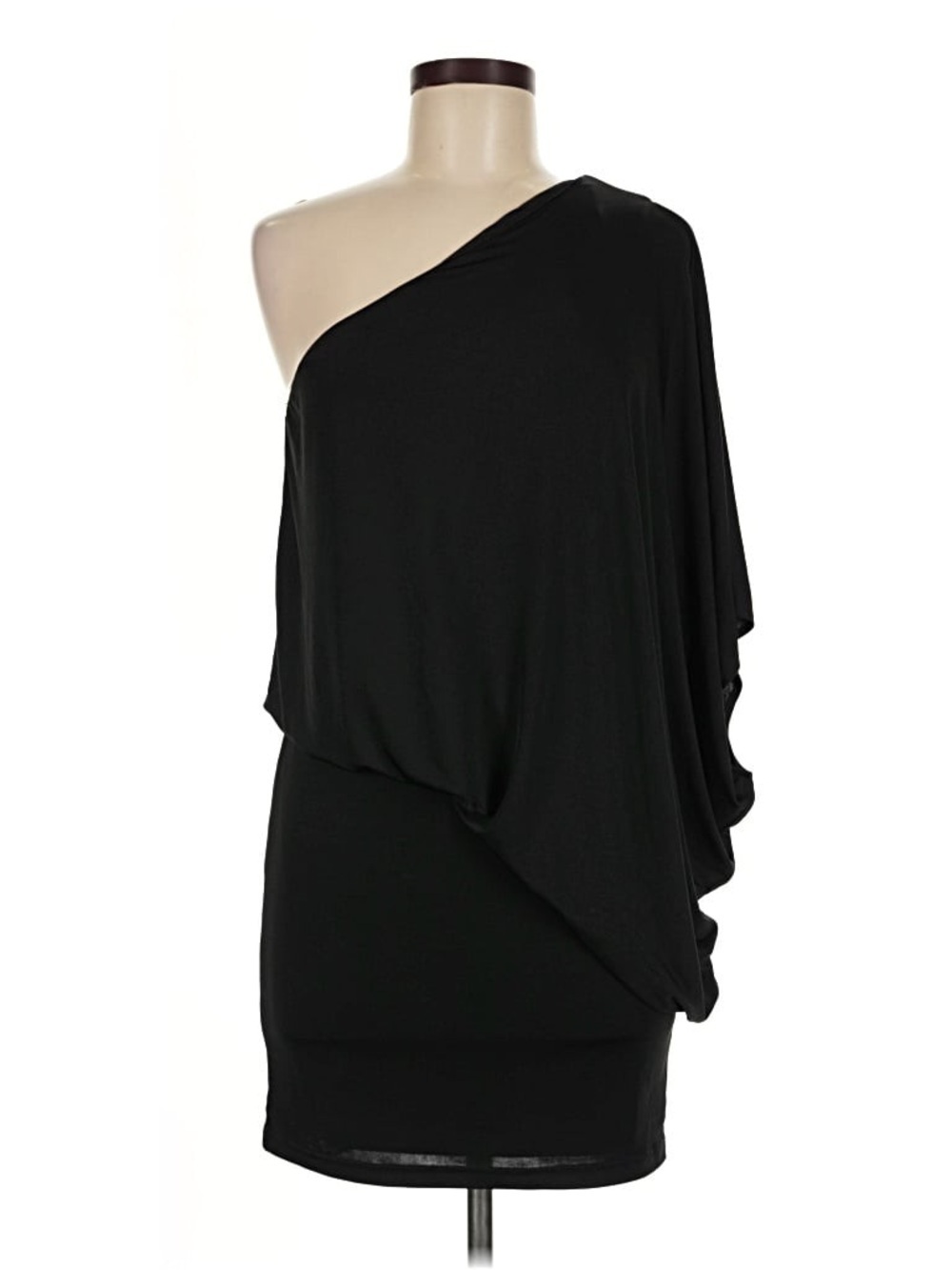 Main Strip One-Shoulder Black Draped Mini Cocktail Dress